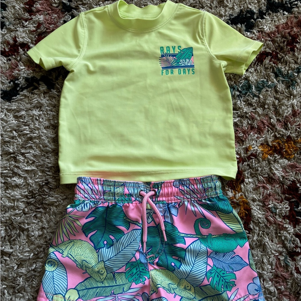 Carter's Pink Tropical Swim Set with Leaf & Chameleon Print